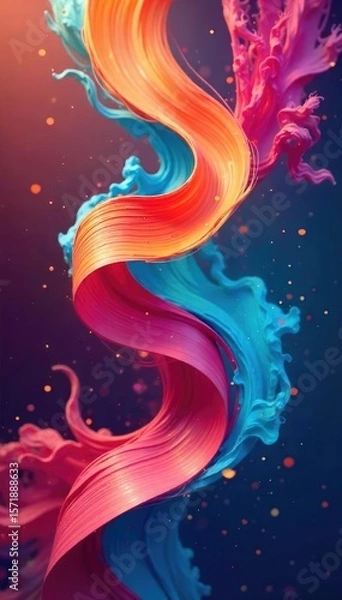 Fototapeta Graceful ribbons swirl and twirl in dynamic motion, creating abstract shapes against a vibrant backdrop A captivating display of artistic movement and flowing color , aesthetic, kaleidoscope