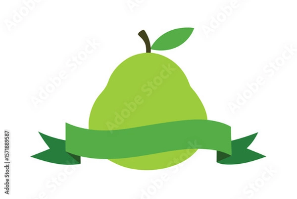 Fototapeta Green Pear With Decorative Curved Banner Wrapped Around