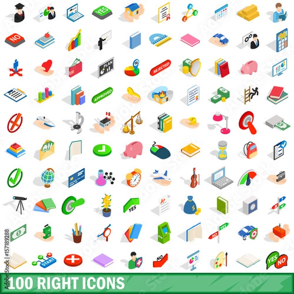 Obraz 100 right icons set, isometric 3d style