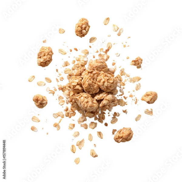 Obraz Golden Granola Clusters Exploding on Transparent Background