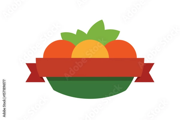 Fototapeta Fruit Bowl With Label Ribbon In Front On White Background