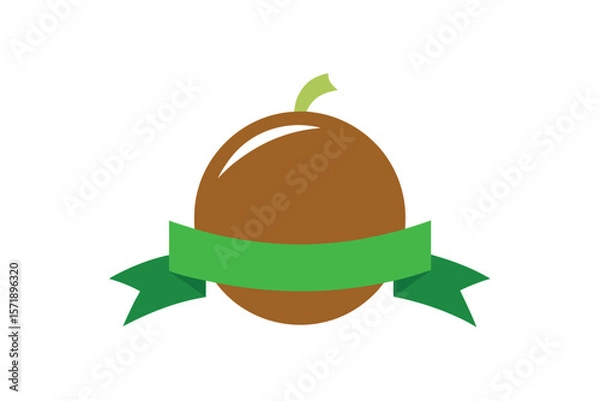 Obraz Coconut With Bright Flat Ribbon For Title On White Background
