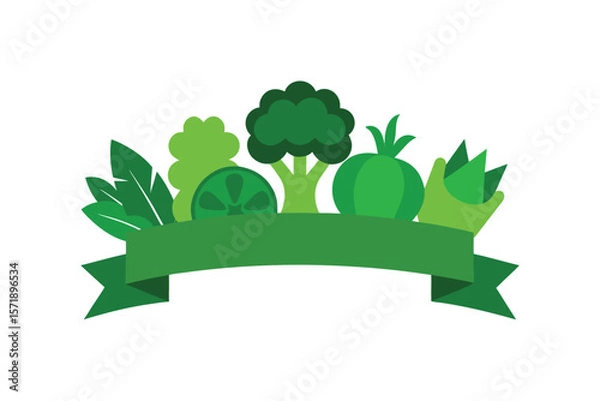 Obraz Assortment Of Green Vegetables With Flat Ribbon Style