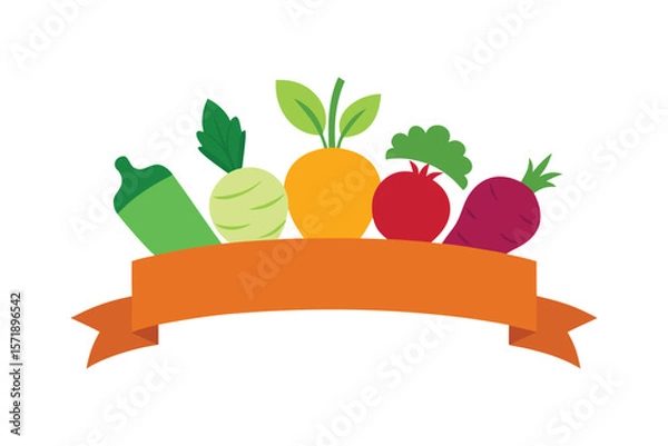 Fototapeta Assorted Root Vegetables With A Soft Curved Banner