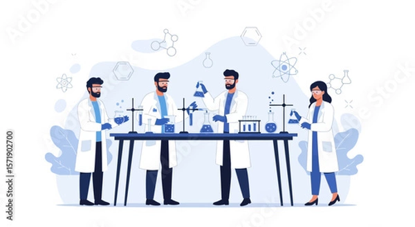 Obraz Teamwork In Laboratory Scientists Conduct Experiment Illustration Scientific Research