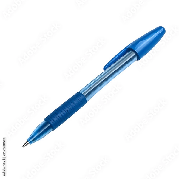 Fototapeta Blue Ballpoint Pen Isolated on White