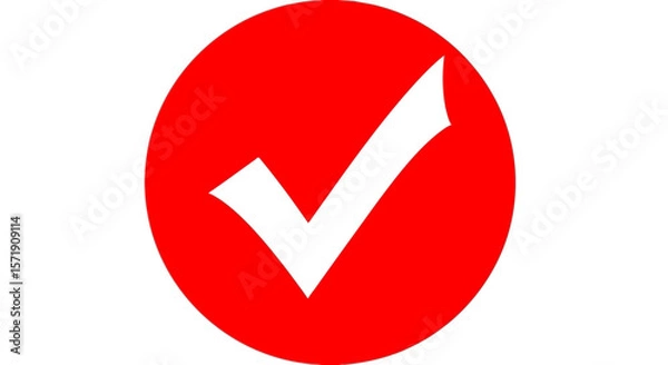 Fototapeta A bold white check mark is displayed inside a vibrant red circle, isolated on white background
