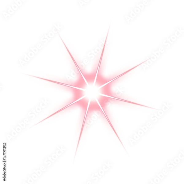 Fototapeta Pink eight-point starburst light effect on transparent background

