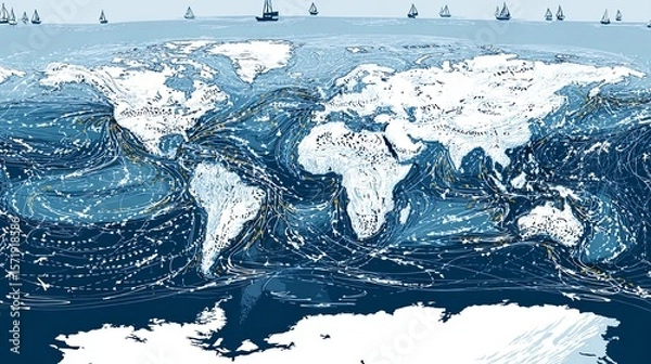 Fototapeta Ocean current mapping with marine flow dynamics 4K Seamless loop animation