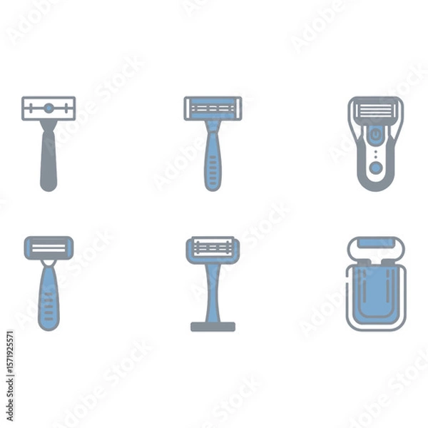 Fototapeta Six Stylish Razor Icons Modern Minimalist Blue and Gray Color Palette Clean Design Vector Illustration