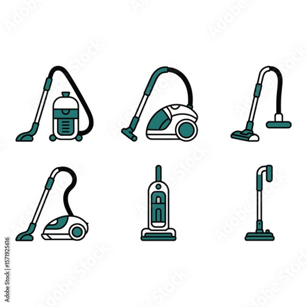 Fototapeta Teal and Gray Vacuum Cleaner Icons Various Styles Clean and Modern Design for Home Cleaning Graphics