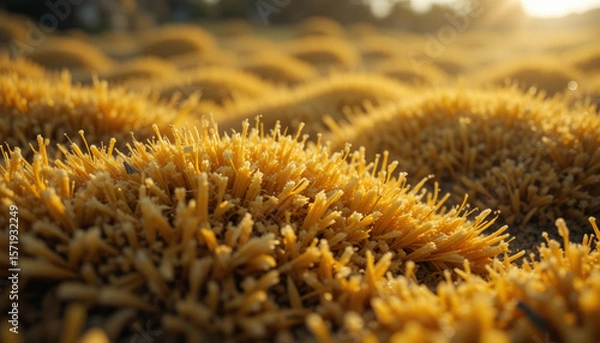 Fototapeta Close-up Yellow Grass Field with Warm Sunlight and Soft Texture