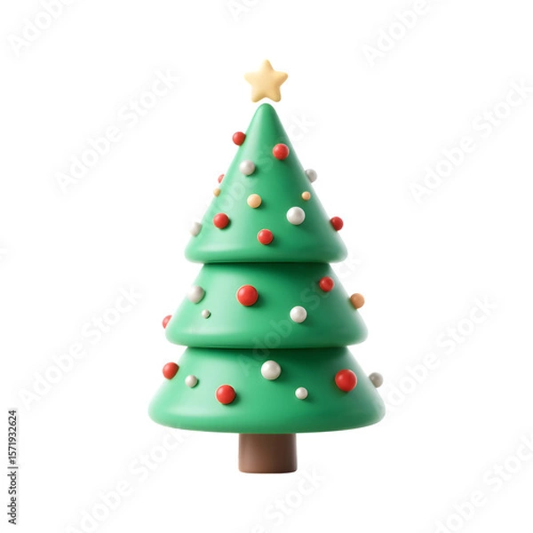 Fototapeta Stylized 3d christmas tree with ornaments and star isolated on transparent background