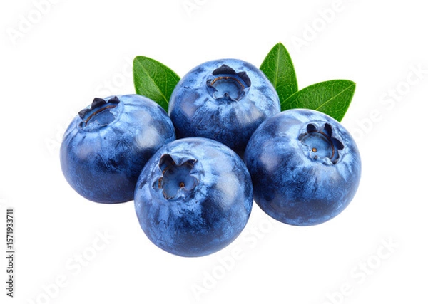 Fototapeta Blueberries with leaves isolated on transparent background.