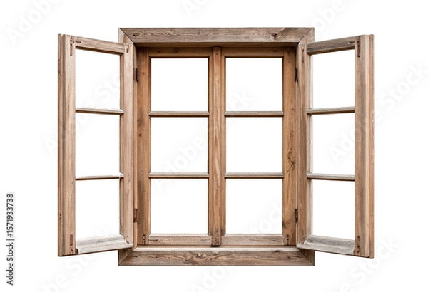 Fototapeta Old wooden window isolated on transparent background