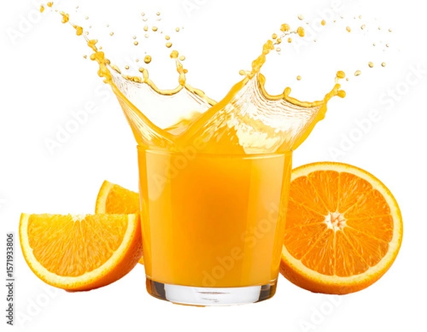 Fototapeta Orange juice splash in glass isolated on transparent background