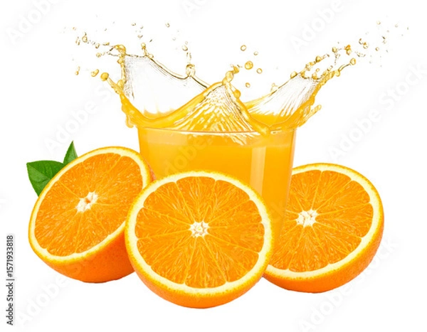 Fototapeta Orange juice splash in glass isolated on transparent background