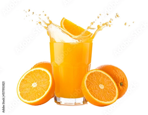 Fototapeta Orange juice splash in glass  isolated on transparent background