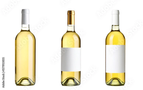 Fototapeta Set of white wine bottles  isolate on transparent background.

