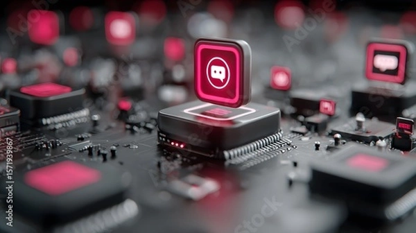 Fototapeta Social Media Connectivity: Close-up of Communication App Icon on Circuit Board