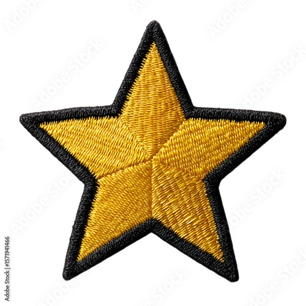 Fototapeta A golden star patch with black border is isolated on transparent background