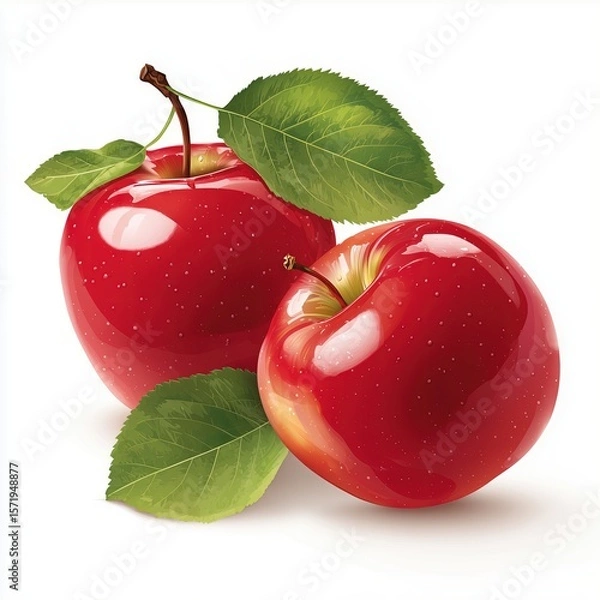 Obraz two 2d vector cartoon apples on the cover of an advertisement white background, close-up, vector graphics, abstract fruit concept
