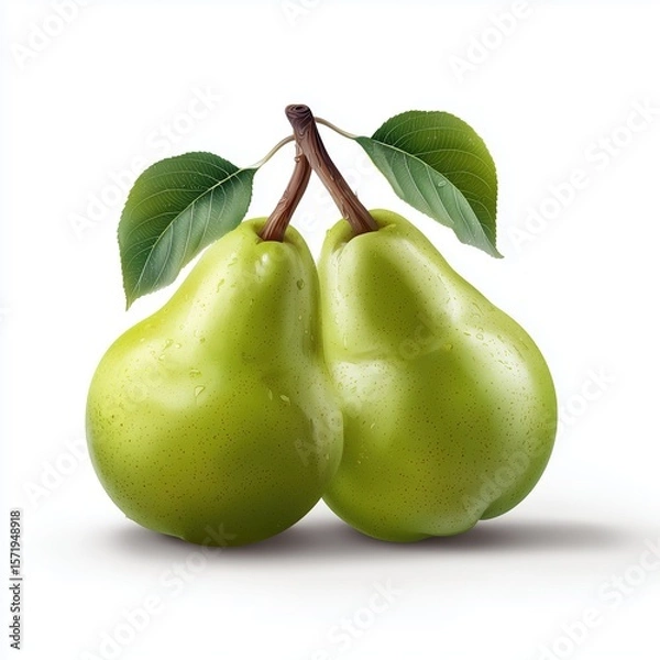 Obraz two smooth cartoon pears on the cover of an advertisement white background, close-up, vector graphics, abstract fruit concept