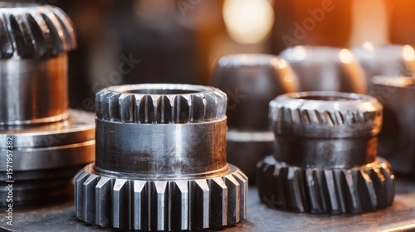 Fototapeta Abstract machinery textures in an industrial workshop, showcasing raw metallic beauty and precision engineering.
