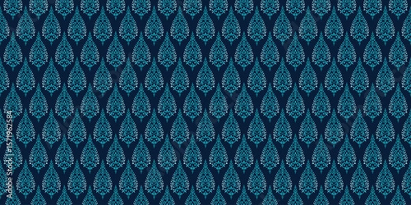 Fototapeta Thai Ocean Grid, Soft Blue Ethnic