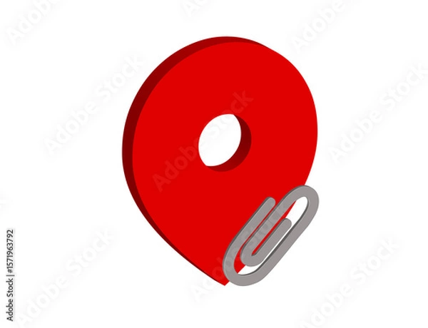 Fototapeta Simple 3D illustration of a location pin icon with a paper clip, transparent background, png format