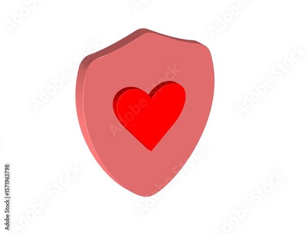 Fototapeta Simple 3D illustration of a shield icon with a heart, transparent background, png format