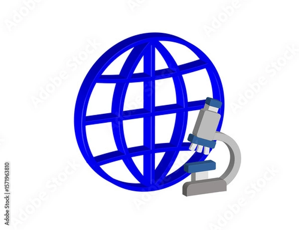 Fototapeta Simple 3D illustration of a globe icon with a microscope, transparent background, png format