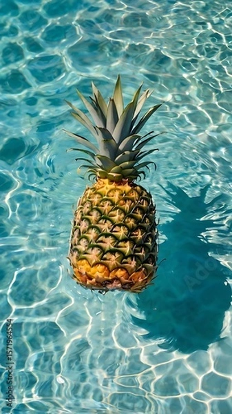 Fototapeta Floating Pineapple in Clear Tropical Water