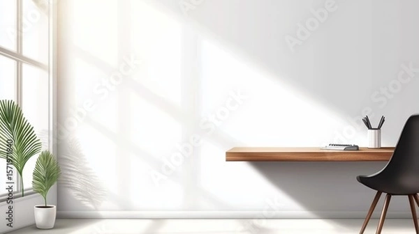 Obraz Bright Minimalist Room Interior with Large Natural Light Modern Design Workspace