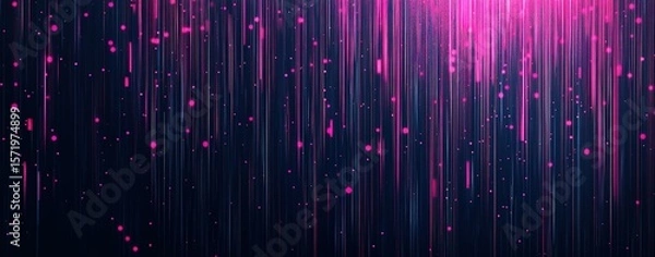 Obraz Abstract digital background with geometric shapes and lines forming an intricate pattern, featuring pink dots on a dark blue background. The composition includes wireframe elements representing