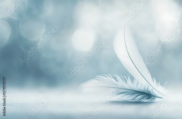 Obraz Abstract blurred light blue background with bokeh and copy space for text, soft focus effect, white and gray color scheme, minimalistic style, elegant, professional, high resolution, sharp details