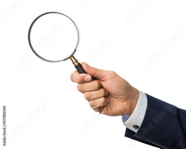 Obraz hand holding magnifying glass on transparent background