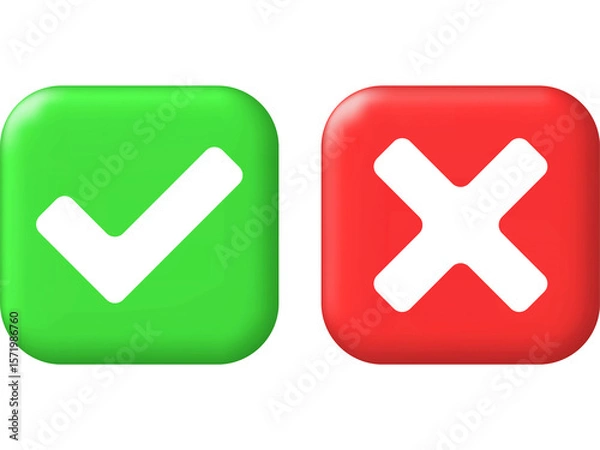 Fototapeta Yes, no, tick, and cross icons and buttons with checkmarks, symbols, and vector illustrations for web and 3D positive or negative signs