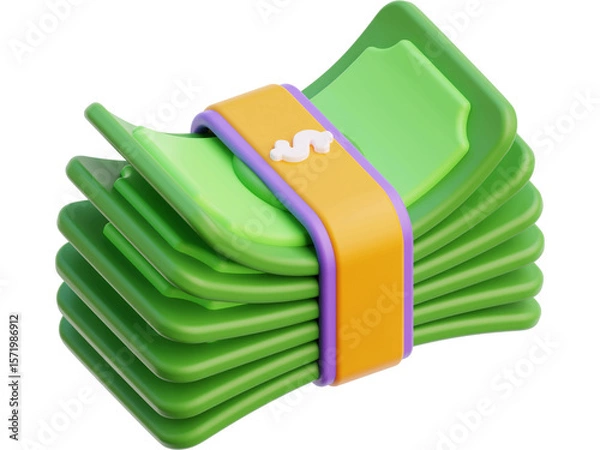 Fototapeta Dollars isolated on white with colorful cleaning equipment like blue rubber gloves, yellow sponge, and red detergent spray bottles