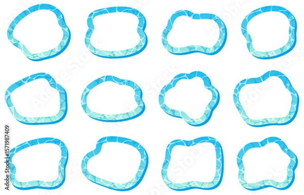 Fototapeta 水面デザインの曲線フレームのセット、夏、プール、海