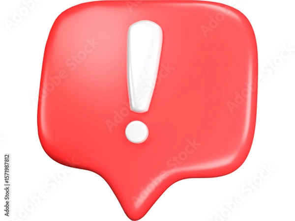 Fototapeta Glossy red 3D exclamation mark symbol icon for web alert and danger warning