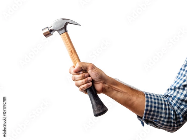 Obraz man hand holding hammer isolated on a transparent background