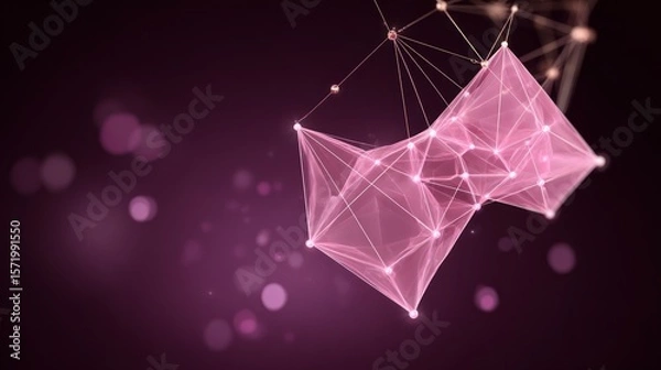 Fototapeta Abstract geometric network structure with glowing nodes on a dark background with bokeh