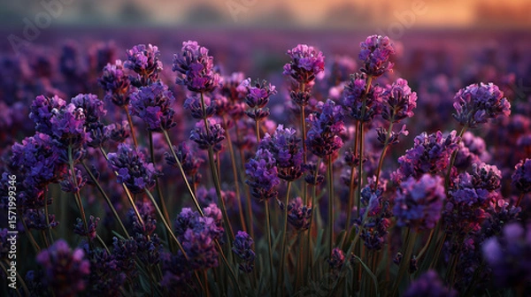 Obraz Lavender in soft evening light with bokeh background