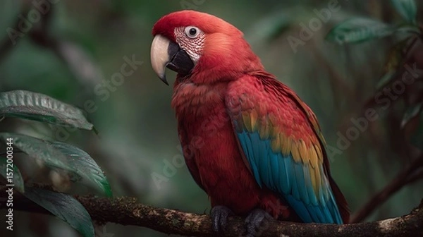 Fototapeta Scarlet parrot on branch