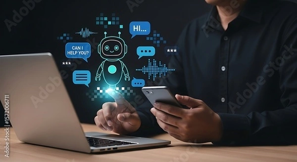 Obraz AI Virtual Assistant Chat UI Concept 2026.Advanced Chatbot System for Smart Communication ,AI Assistant with Message Bubbles,2026 AI Technology for  Communication,Advanced Chatbot Interface for Suppor