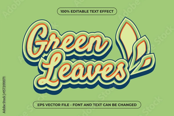 Obraz Green Leaves Editable Text Effect – Nature Style 3D Vector Typography