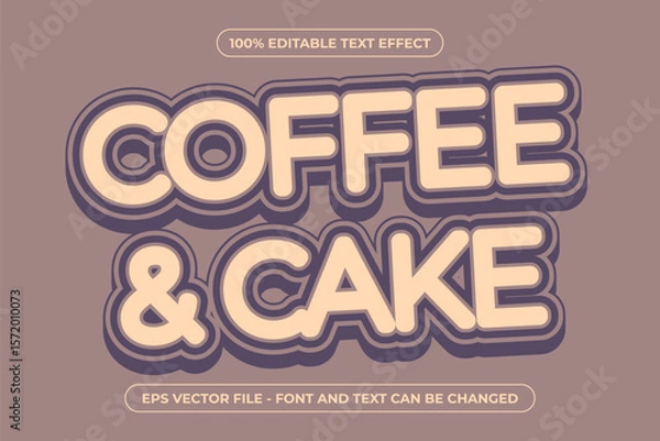 Obraz Coffee & Cake Editable Text Effect – 3D Creamy Food Typography Vector