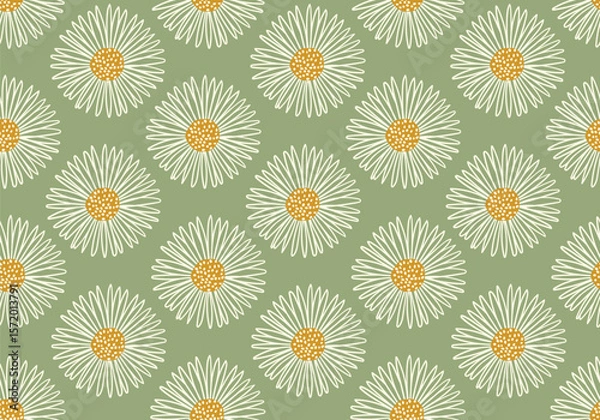 Fototapeta Floral Abstract Seamless Pattern, Suitable for Fashion Design, Decoration, Fabric, Wallpaper and Printing on Green Background