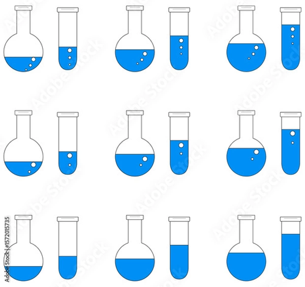 Obraz ビーカーと試験管のアイコンセット（ブルー系）